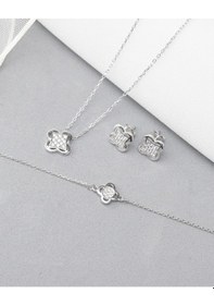 Resim Brezza Lusso Jewelry Swarovski Taşlı Elegant Yonca Kadın Gümüş Kolye Küpe Bileklik Set 