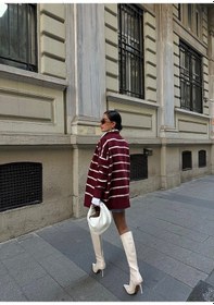 Resim Lymens Rahatlık Ve Şıklıkta Sınır Tanımayan Çizgili Oversize Akrilik Hırka Bordo 