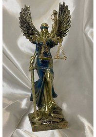 Resim Avukat Adalet Kadın Heykeli Themis Terazi Kanatlı Gold Mavi 