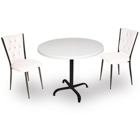 Resim Beymobilya Indigo Werzalit Yuvarlak - Kapitoneli 2Li Masa Takımı (90 Cm Çap) 