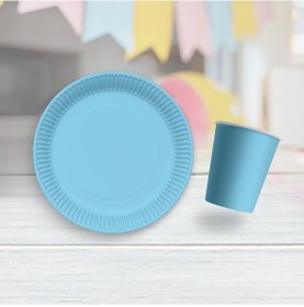 Resim 16 Adet Mavi Tabak, 16 Adet Mavi Bardak 