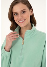 Resim U.S. Polo Assn. Kadın Su Yeşili Dik Yaka Fermuarlı Polar Sweatshirt 50297401-VR048 