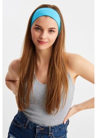 Resim Kadın %100 Pamuklu Penye, Kaymaz, Terletmez, Ultra Hafif, Spor Saç Bandı Bandana - Tek Ebat / Aqua Aqua 