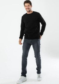 Resim Yxc Trend Maker Erkek Pamuklu Içi Polarlı Nakışlı Relaxed Erkek Sweatshirt Tek Üst Siyah 