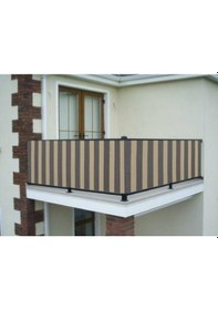 Resim Ceylan Home Balkon Demiri Perdesi Bağcıklı Gri Krem 450x80 Gri - Beyaz 