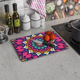 Resim Decovetro Cam Kesme Tahtası ve Sunumluk Yaprak Mandala Desenli 30x40 Cm 
