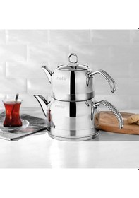 Resim Nehirr Lotus Midi Çelik Çaydanlık Takımı - Gri - 1,9 Lt + 1,3 Lt Renkli 