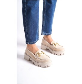 Resim Mubiano Mb1170-bj Kalın Taban Lüx Süet Tokalı Bej Kadın Kolej Loafer Bej 