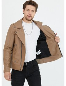 Resim Erkek Vizyon Yeni Sezon Çapraz Fermuarlı Deri Ceket Mont-Vizon 