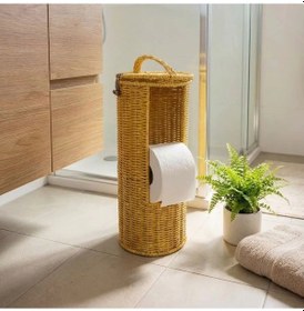 Resim Askılı Plastik Rattan Tuvalet Kâğıdı Standı Hasır Görünümlü, Kapaklı, Yedekli Wc Kâğıtlık, Banyo Ve Tuvalet İçin Dekoratif Organizer 4915 Beyaz 