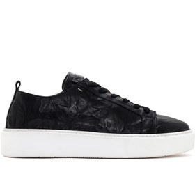 Resim Erkek Siyah Bağcıklı Kalın Tabanlı Deri Sneaker 