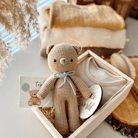 Resim Amigurumi Organik Bebek Seti Ayıcık - Karton Kutulu Bebek Seti 