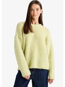 Resim Defacto Yün Karışımlı Bisiklet Yaka Oversize Fit Triko Kazak F3256ax25wngn597 Yeşil-gn597 