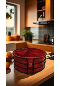 Resim Singl Siyah Metal Yuvarlak Ekmeklik Ve Meyvelik Lüx Ekmek Sepeti Kırmızı 