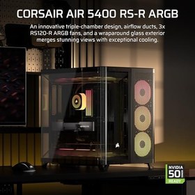 Resim CORSAIR AIR 5400 RS-R ARGB Üçlü Bölmeli Orta Boy Tower Bilgisayar Kasası – 3X Önceden Monte Edilmiş Ters Rotor RS120-R ARGB Fan, Güçlü Soğutma için Hava Kanalları, Ters Anakart Desteği, Siyah 