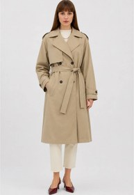 Resim RESSHO Kadın Kemerli Uzun Trençkot - Su Geçirmez, Astarlı, Oversize Model 