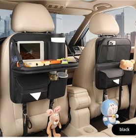 Resim Dashanshop Genişletilebilir Arka Koltuk Depolama Masası - Siyah Pu Deri Katlanır Organizatör, Tüm Araçlar 