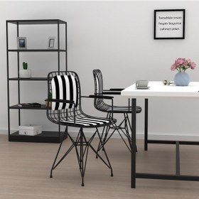 Resim Knsz kafes tel sandalyesi 1 li mazlum syhtuan kolçaklı sırt minderli ofis cafe bahçe mutfak 