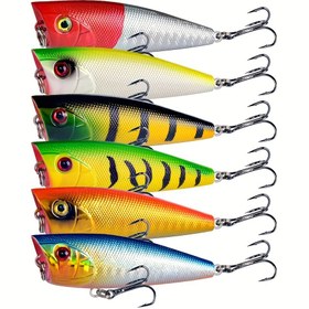 Resim 6 adet Popper Balıkçılık Yemi, 6cm/6.5g Üstten Yüzen Yapay Sert Yem, Bass Alabalık Turna Balığı İçin 2 Tiz saç tokası ile Wobbler Yem 