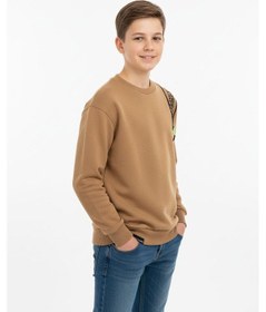 Resim Fermuarlı Respect Baskılı Siyah Erkek Çocuk Sweatshirt-90846 Kahverengi 