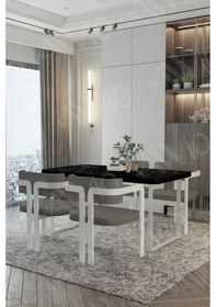 Resim Avvio Marco Metalayak Tokyo Demonte Sandalye 80x120 Yemek Masası Mutfak Masası 4 Kişilik Siyah Mermer 