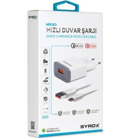 Resim Syrox Q20 Hızlı Şarj Adaptörü Micro Usb 2A 