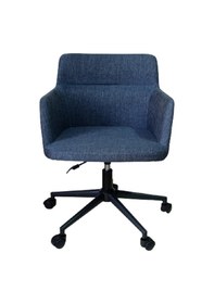 Resim Ofis Sandalyesi Siyah Metal Ayaklı Lacivert Keten Kumaş 