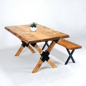 Resim Mobenta Doğal Ağaç Masif Kütük Masa ( Ağaç Ayak ) 60cm X 90cm + 1 Bank Bench 