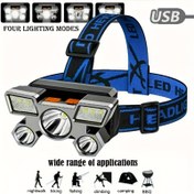 Resim USB Şarj Edilebilir Kafa Lambası Taşınabilir 5LED Far Dahili Batarya Torch Taşınabilir Çalışma Işığı Balıkçılık Kamp Kafa Işığı Seyahat, Kamp, Balıkçılık, Avcılık için 