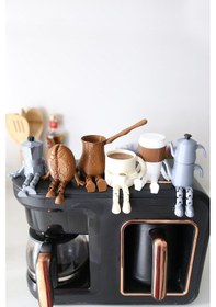 Resim 3dprototürk 6'lı Ayaklı Kahve Seti Moka Pot Kahve Tanesi Çaydanlık Cezve Kahve Bardağı Bardak 