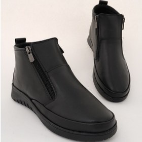 Resim Muggo Feniks Hakiki Deri Çift Fermuarlı Kadın Bot Siyah 