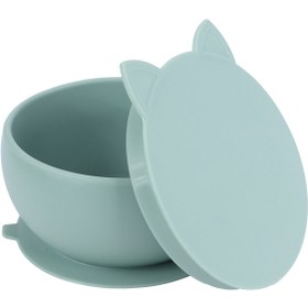 Resim Pandish KitTen Vakum Tabanlı Kapaklı Silikon Kase - Yeşil - Mint Yeşili / Standart 