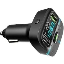 Resim River F9 Araç Fm Transmitter 5.3 Bluetooth Araç Kiti USB Type-C Hızlı Şarj Çıkışlı Çakmaklık Girişli (F9) 