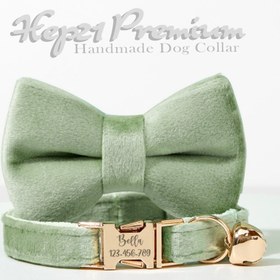 Resim Cat collar with bow tie Velvet cat collar with bell 649724 - Light Green Collar + Bow Tie / L 