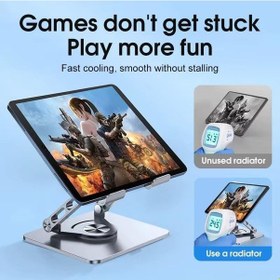 Resim 360 Derece Dönebilir Laptop Ve Tablet Standı Paslanmaz Çelik, Ayarlanabilir Yükseklik, Katlanabilir Masaüstü Bilgisayar Standı, İpad Ve Macbook Uyumlu Ergonomik Raf-dizüstü Pc Tablet Standı 