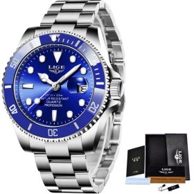 Resim Hanyang Gümüş Mavi 2021 Yeni Erkek Kuvars Saatler Lıge Üst Marka Lüks Su Geçirmez Tarih Saat Spor Saat Erkekler Için Yeşil Kol Saati Relogio Masculino (Yurt Dışından) 