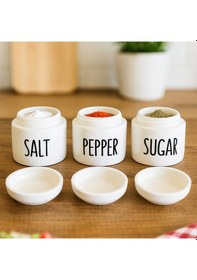 Resim Porsima 18128 3'lü Porselen Ergonomik Baharatlık Seti Yuvarlak Formlu Baharat Takımı Beyaz Beyaz 