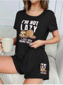 Resim Genel Markalar moda wanilia Kadın Kısa Kollu Bisiklet Yaka Baskılı Viskon Bluz Ve şort Ikili Takım 