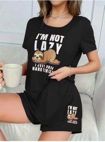 Resim Genel Markalar eyesof Kadın Kısa Kollu Bisiklet Yaka Baskılı Viskon Bluz Ve şort Ikili Takım 