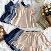Resim 6 adet Kadın V Yaka Nefes Alabilen İç Giyim Seti - Seksi Düz Renkli Polyester Pijama Setleri, Belini Açan Kısa Pantolonlu, Tüm Mevsimler İçin Rahat Uyku Giyimleri, Sevimli Pijama 