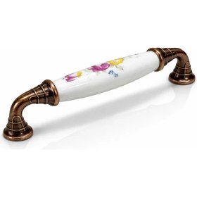 Resim Berfino 315/096/07-015 (5'li) Gerçek Porselen Kulp - Antik Bakır Ayaklı Çekmece & Dolap Kulpu (96 Mm) 
