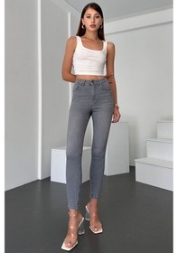 Resim Gri Kadın Skinny Fit Jean Yüksek Bel Likralı Esnek Kot Pantolon Jennie-gri 001 