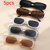 Resim 5'li Moda Gözlük Seti - Trend Küçük Dikdörtgen Çerçeveler Siyah, Beyaz, Leopar Desenli & Gri Renklerde - Partiler, Gece Kulüpleri & Fotoğrafçılık için Anti-Parlama Reçine Lensler, Gözlük Aksesuarları 