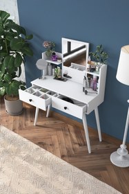 Resim Rani Mobilya Rani Bj102 Makyaj Masası 2 Çekmeceli Raflı Aynalı Takı Düzenleyici Beyaz 