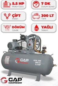 Resim Hava Kompresörü Pistonlu 300 Lt 2 Kafa 12 Bar 5.5 Hp Gpk-290 