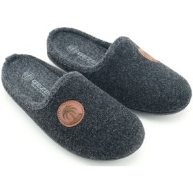 Resim Gezer Erkek Kışlık Keçe Çıkarılabilir İç Taban Rahat Ev Bahçe Gondol Terlik Siyah 