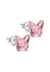 Resim Monemel Kristal Pembe Taşlı Kelebek Kolye Küpe Set Altın Kaplama N08001p Gümüş - Rodyum 