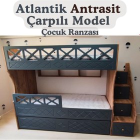 Resim Mdf Atlantik Antrasit Çarpılı Model Çocuk Ranzası 