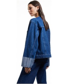 Resim Koton Çift Cepli Bisiklet Yaka Kolları Katlı Düğmeli Denim Ceket Koyu İndigo 5sal50029md Dark Indigo İndigo 