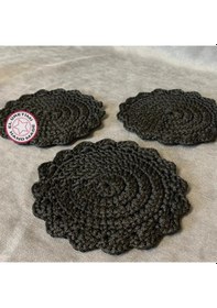 Resim Uretti - Hacer 8870 - El Yapımı 3'lü Makrome İp Örgü Bardak Altlığı - Siyah - 13 Cm Siyah 